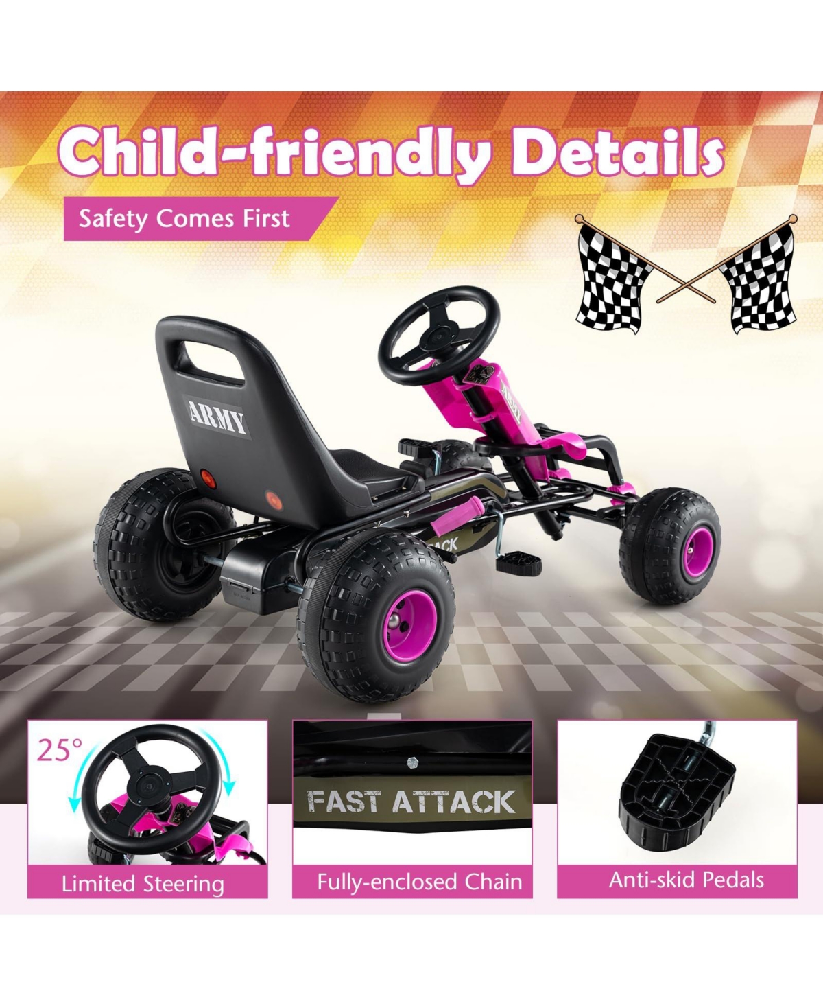Mecale Kids Pedal Go Kart with Steering Wheel and Gear Shifter and Handbrake