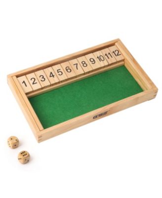 Wooden Shut The Box Numbers Dice Game Board with 2 Wooden Dices, Classic Popular English Pub Game