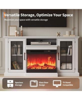 75" Fireplace TV Stand, Modern Entertainment Center with 24" 3-Sided Glass Electric Fireplace, 12 Flame Colors, Remote Control