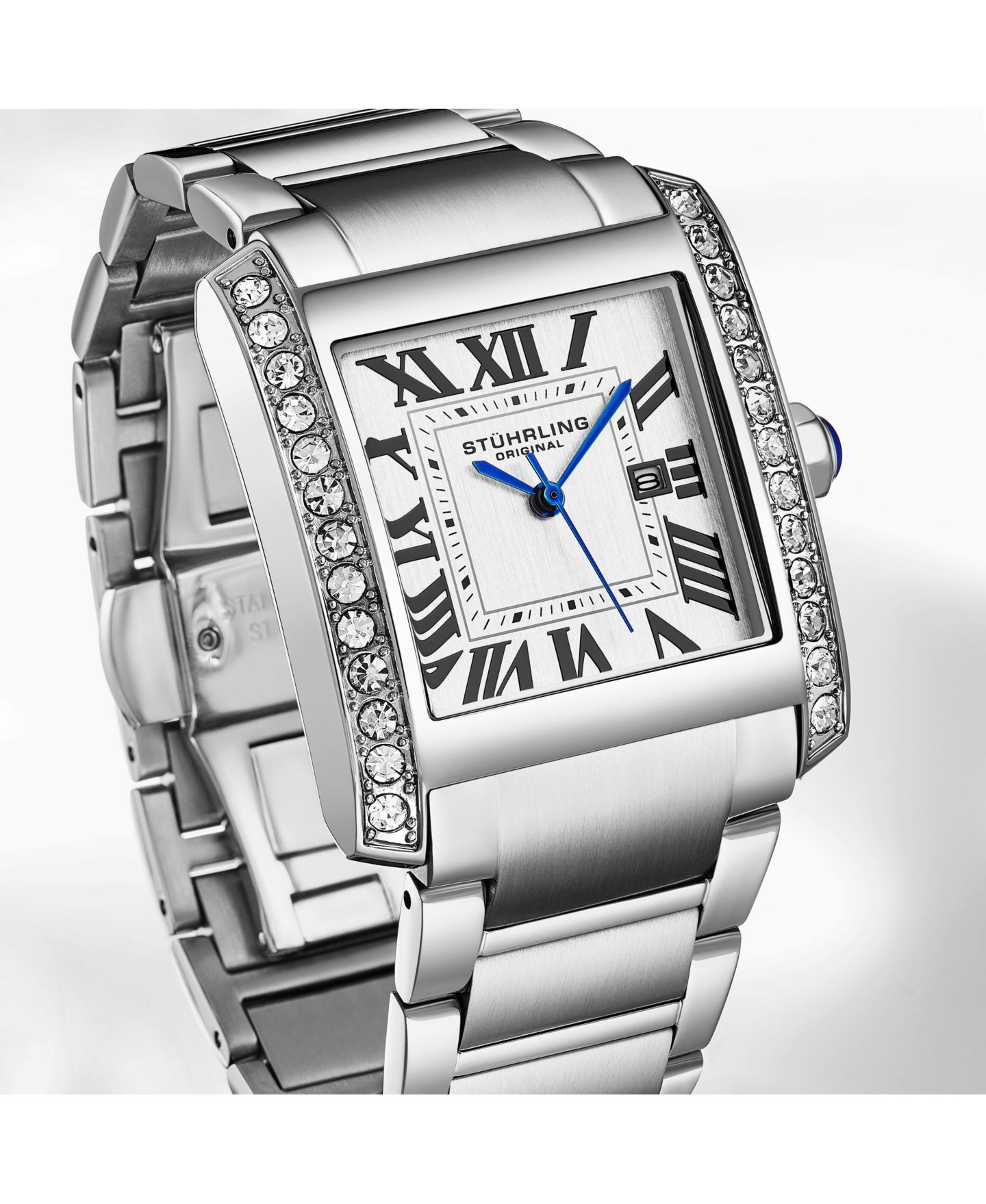 Женские кварцевые часы Stuhrling Elan 4088.1, стальной браслет, римские цифры, дата, цвет: Серебряный — фото 3
