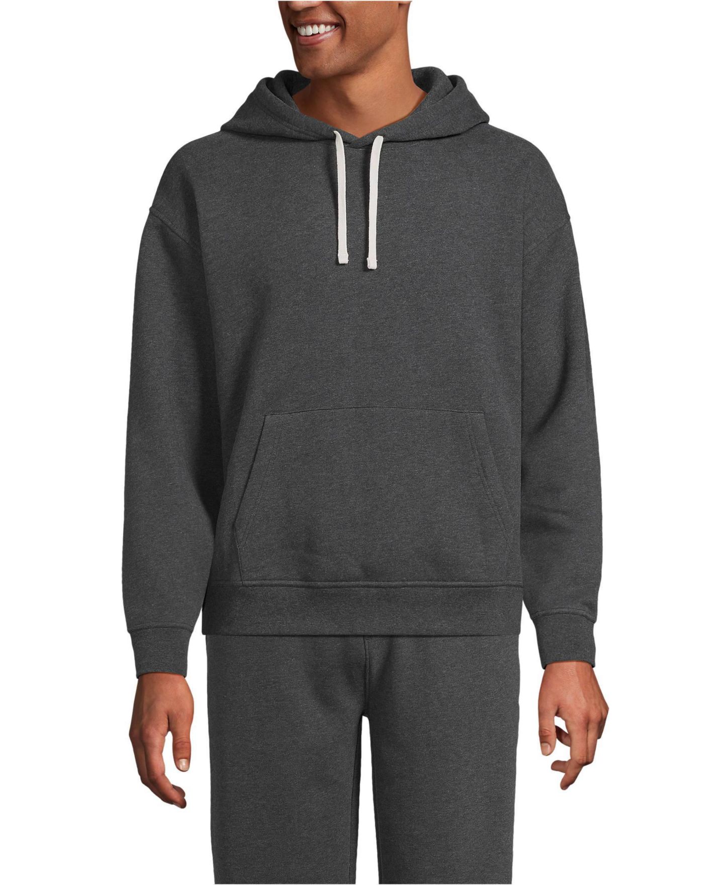 Мужское худи Lands' End Long Sleeve Serious Sweats Oversized, цвет: Тёмный угольный меланжевый — фото 1