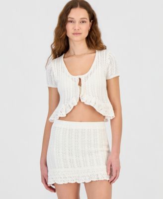 Juniors' Crochet Ruffled-Trim Cardigan