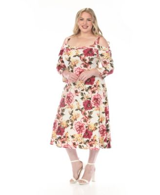 Plus Size Cold Shoulder 3/4 Sleeve Dress