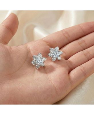 Dainty Sterling Silver Round CZ Flower Stud Earrings
