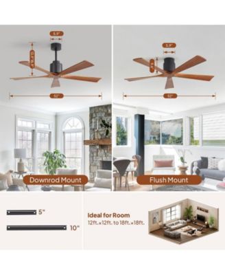 52-inch Modern Black 5-Blade without Light Ceiling Fan with Remote Control and Timing Function