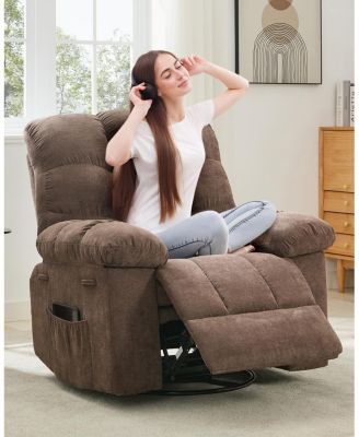 Oversized Recliner Chair for Adults with 360° Swivel & Rocking Function, Soft Chenille Upholstery, Extra Wide Manual Recliner Sofa