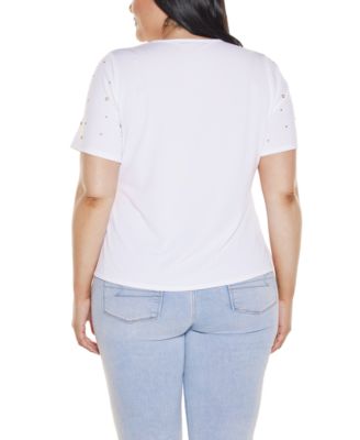 Plus Size Grommet and Nailhead Pleated-Hem Top