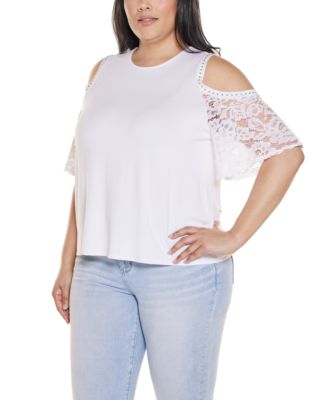 Plus Size Crochet Lace Cold-Shoulder Top