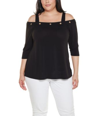 Plus Size Grommet-Trim Cold Shoulder Top