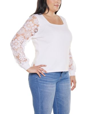 Plus Size Crochet Lace Blouson Sleeve Sweater