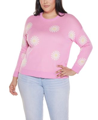 Plus Size Jacquard-Flower Crew Neck Sweater