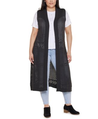 Belldini - Plus Size Pointelle Sleeveless Duster Cardigan Heather Charcoal