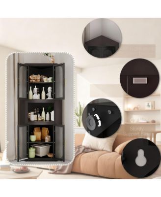64" Tall Metal Corner Cabinet with Glass Doors for Kitchen, Bathroom, or Bedroom