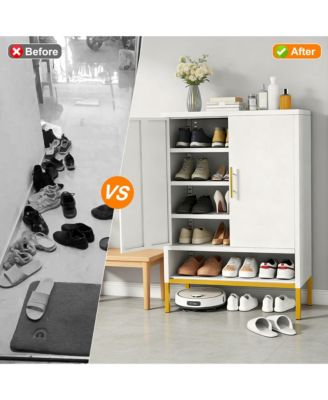 2-Doors Shoes Cabinet, 7-Tier Hidden Shoe Rack, Modern Narrow Shoe Storage Cabinet with Adjustable Shelves for Entryway, Hallway, Closet