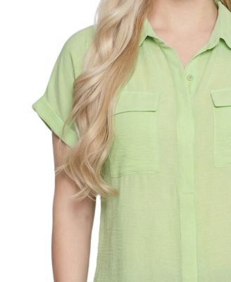Petite Short-Sleeve Roll Cuff Blouse