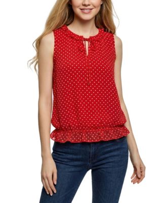 Petite Sleeveless Ruffle Flounced Blouse