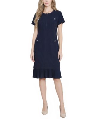Petite Short-Sleeve Pleat Hem Dress
