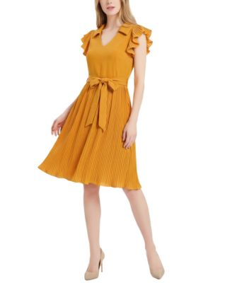Petite Plisse Pleated Short-Sleeve Dress