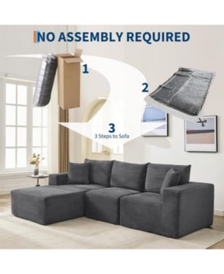 108" Modular Sectional Sofa - L Shaped Boneless Cloud Couch with 67.5" Chaise, Reversible L/R Facing, No Assembly Required