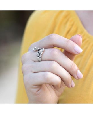 925 Sterling Silver Oxidized Black Simulated Onyx Adjustable Wrap Spoon Ring Size 9 Ring