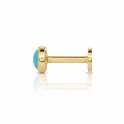 Solid 14k Yellow Gold 18G 3mm Simulated Turquoise Labret Cartilage Stud