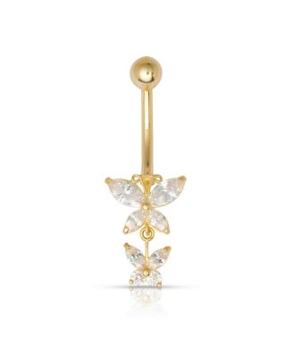 Solid Zirconia Butterfly Angel Wings Dangling Belly Ring Body Piercing Ring