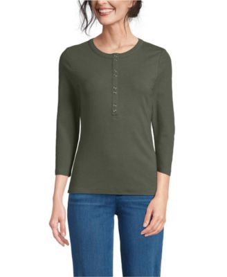 Women's 3/4 Sleeve Polished Rib Henley Top