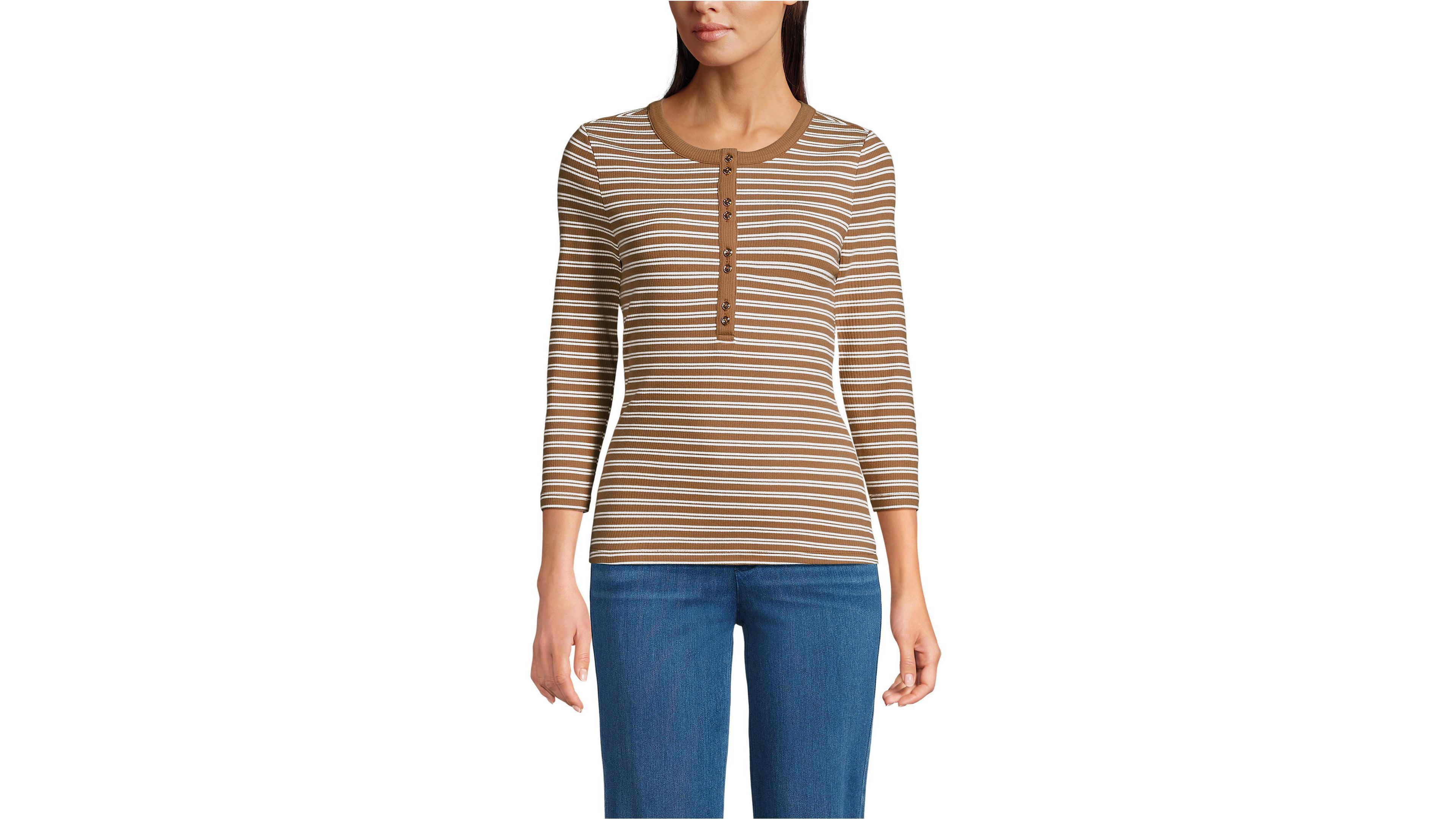 Lands' End Women's 3/4 Sleeve Polished Rib Henley Top