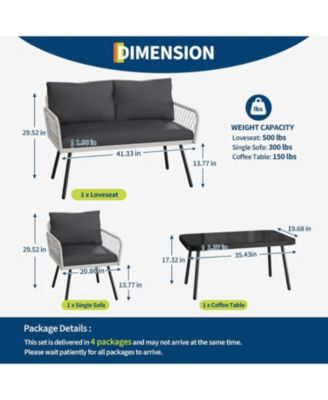 4-Piece Wicker Outdoor Furniture Set, Patio Sectional Sofa with Handmade Rattan and Metal Frame