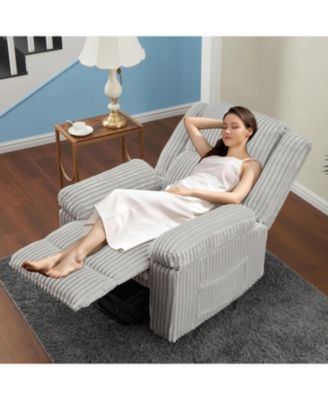 Corduroy Recliner Chair, Manual Recliner Sofa with Handle, Pillow Top Arms, Thick Padding, Side Pocket