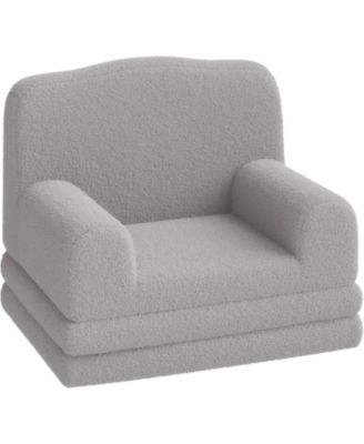 Kids Couch, 2-in-1 Convertible Teddy Fleece Fabric Toddler Sofa Chair, Soft Fold Out Couch Lounger for Kids, Comfy Children's Sofa