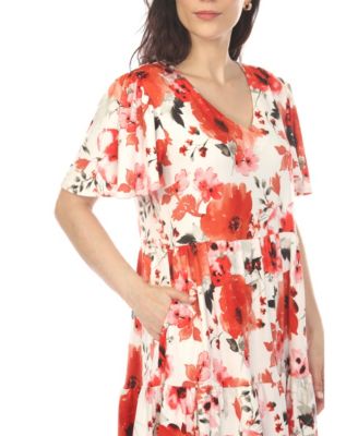 Women's V-Neck Vintage Floral Short-Sleeve Dress