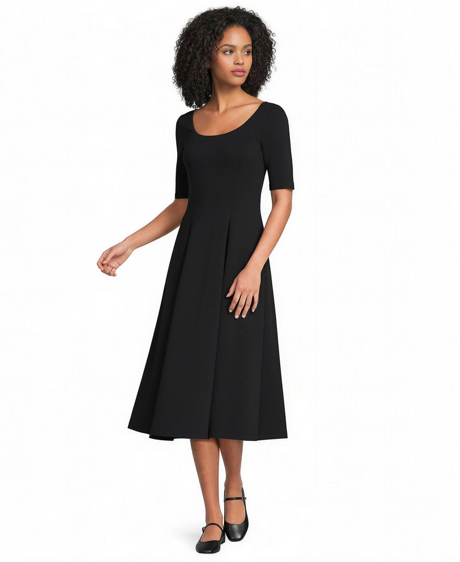 Women's Starfish Elbow Sleeve Midi Fit and Flare Dress