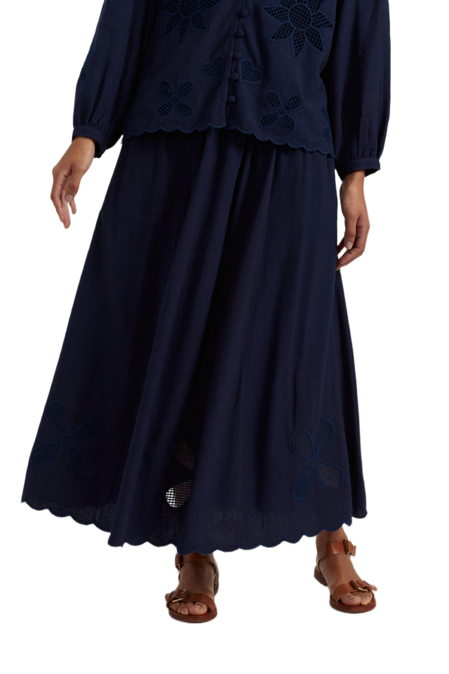 Women's Linen-Blend Broderie Skirt