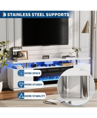 70" Fireplace TV Stand with 36" Electric Fireplace Heater, 12 Flame and 7 LED Color Modes, High-Gloss Entertainment Center with 2-Tier Storage