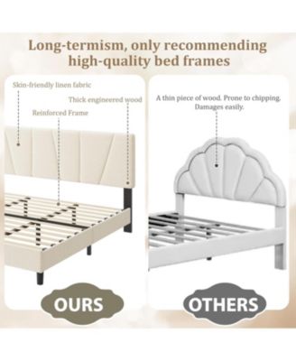 King Size Upholstered Platform Bed Frame with Adjustable Linen Headboard, Wooden Slats Support, No Box Spring Needed, Easy Assembly