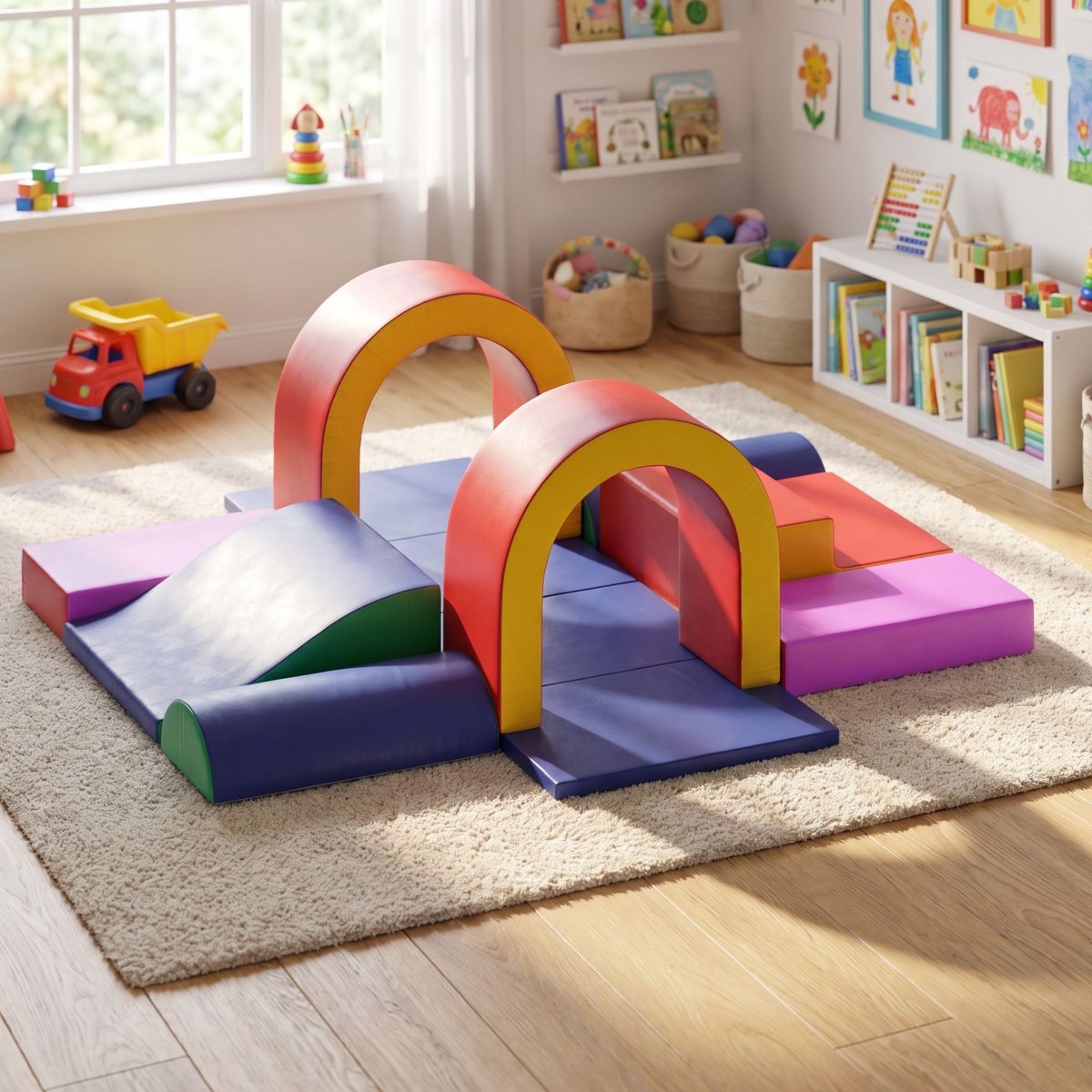Kinder King 10-Piece Climb and Crawl Activity Play Set, Soft Foam Block for Climbing, Crawling Sliding