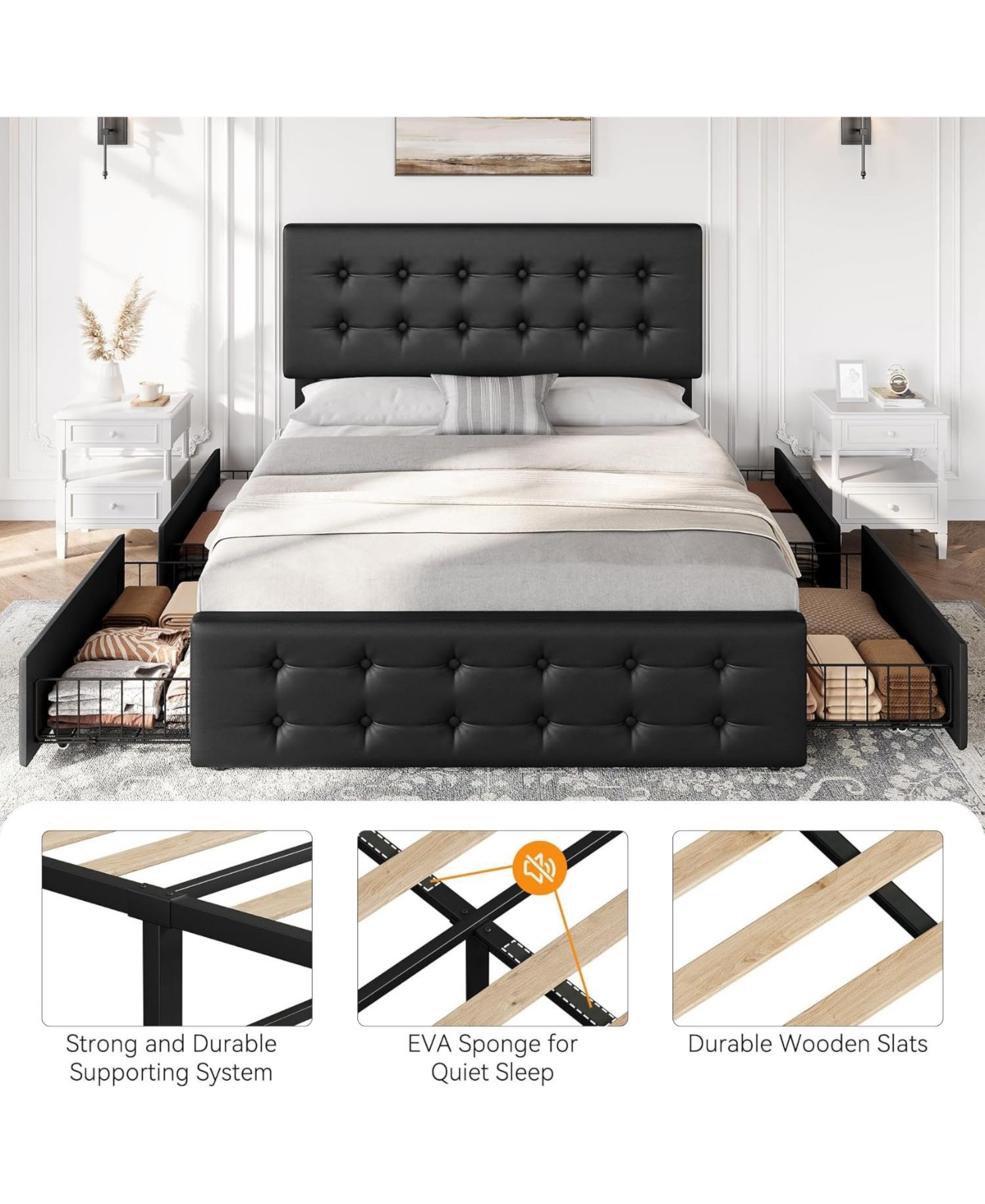 gaomon Bed Frame with 4 Storage Drawers and Headboard