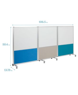 Mobile Dry-Erase and Flannel Split Room Divider, 3-Panel