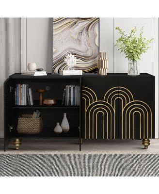 Modern Fluted Sideboard Buffet with 4 Doors and Adjustable Shelves for Kitchen and Dining Room