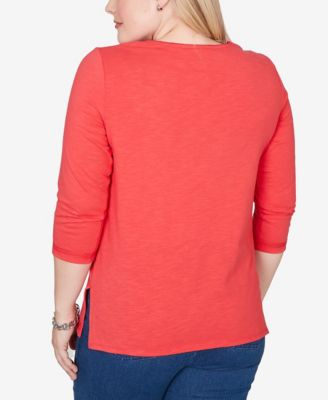 Women's Port Side Tonal Embroidered Split-Neck Top