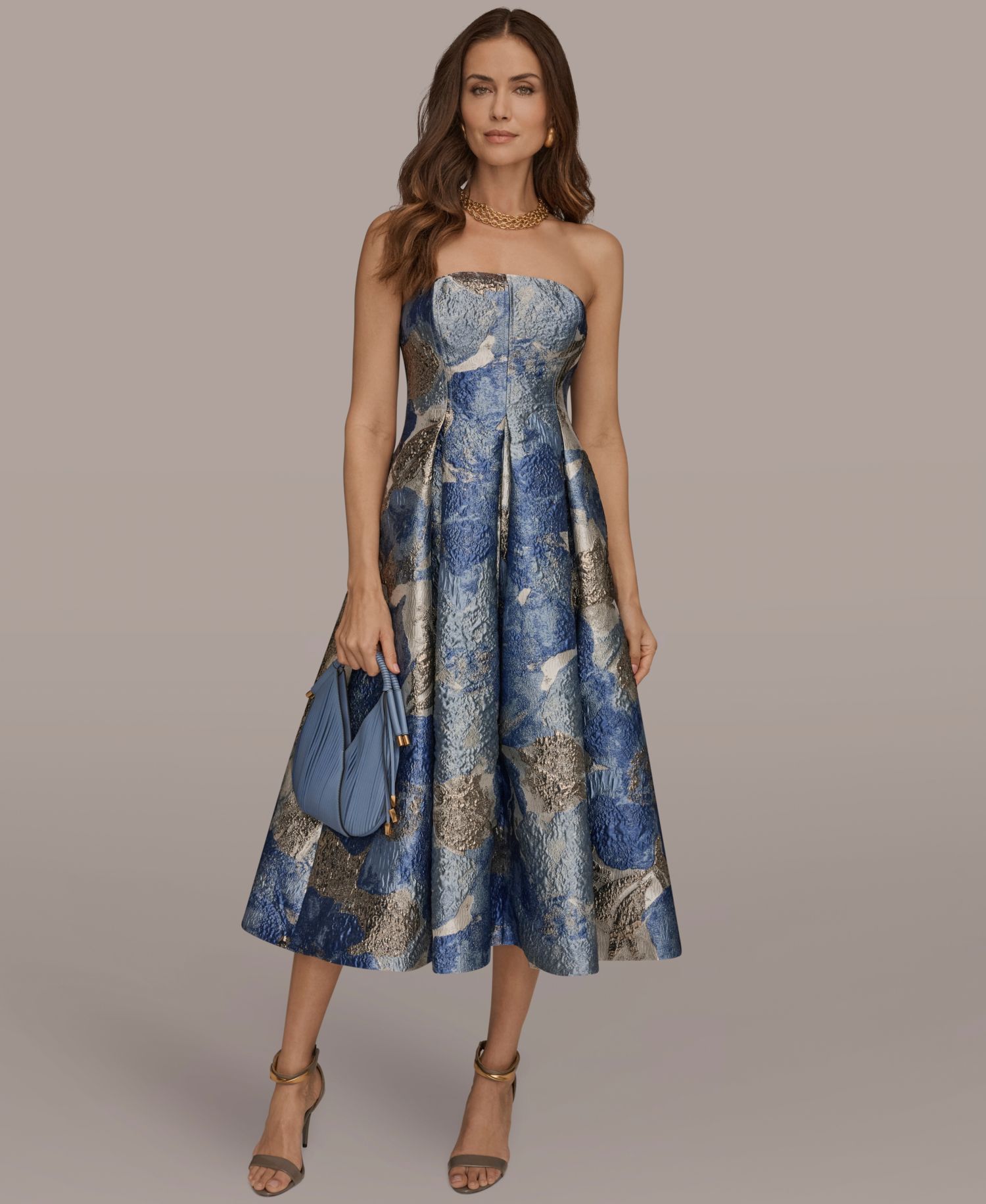 Women's Strapless Floral Midi Cocktail Dress