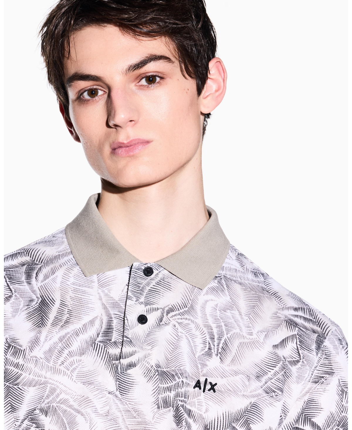 A|X Armani Exchange Men's Ibiza X Pique Leaf Print Polo Shirt