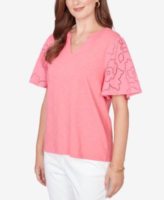 Petite Eyelet Sleeve Cotton Jersey Top