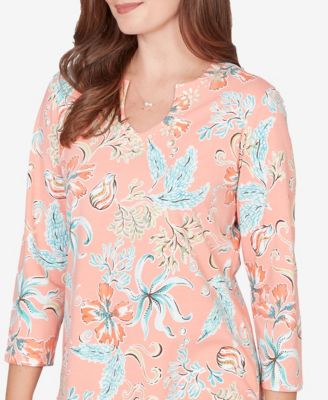 Petite Embellished Oceania Floral Knit Top