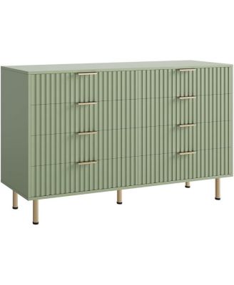 8 Drawer Dresser for Bedroom, Fluted Dresser with Large Drawers and Sturdy Gold Legs Support, Dressers & Chests of Drawers