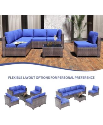 Patio Funiture Set 7 Pieces Outdoor Rattan with Detachable Soft Cushions Patio Conversation Sets Waterproof Patio Sectional Sofa