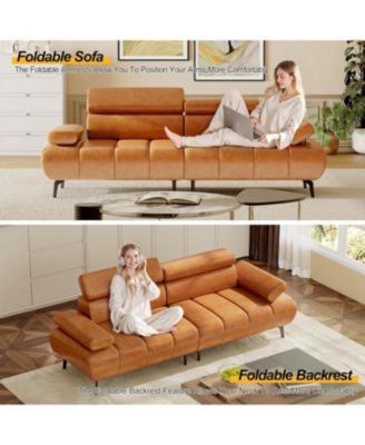 86'' Futon Sofa Bed, 3 Seater PU Faux Leather Futon Sleeper Couches Sofa with Adjustable Sofa Backrest and 6-position adjustable headrest