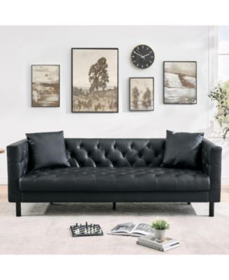 78" Couches for Living Room, Faux Leather Button-Tufted 3 Seater Sofa with 2 Pillows and Deep Seat