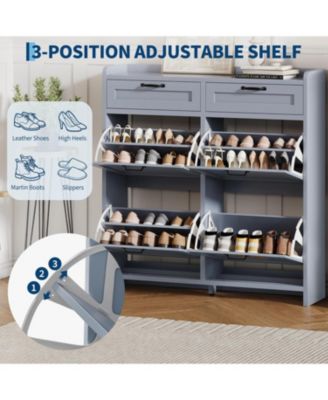 Shoe Cabinet with 4 Flip Drawers & 2 Top Drawers, Modern Wooden Shoe Organizer, Adjustable Shelf, Hidden Entryway Shoe Storage Cabinet